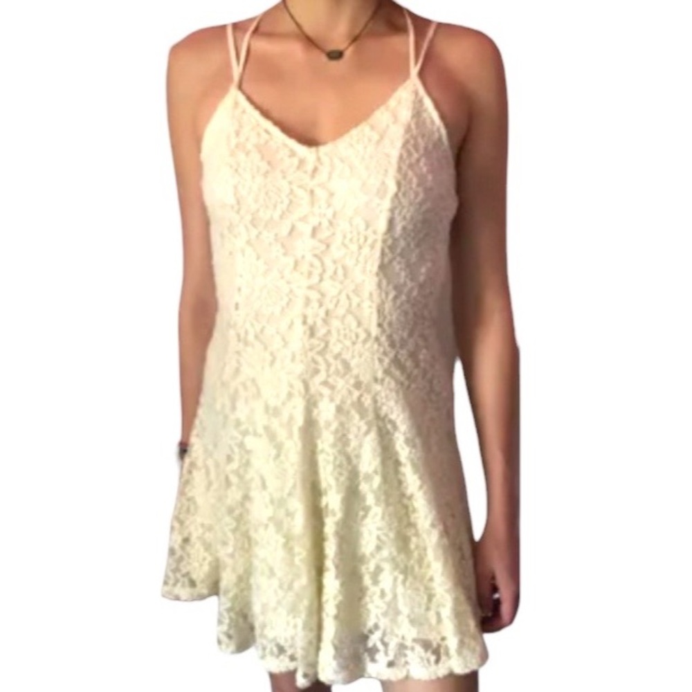 AMERICAN EAGLE OUTFITTERS Lace Overlay Spaghetti Strap Skater Dress size…